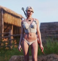 1girls 3d blonde_female cd_projekt_red ciri clothed female female_only light-skinned_female nude panties phoenix3d solo tattoo the_witcher_(series) the_witcher_3:_wild_hunt underwear underwear_only white_hair