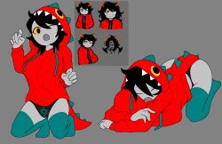 confusedsabron homestuck homestuck_troll hoodie huge_breasts original_character sleeping thighhighs