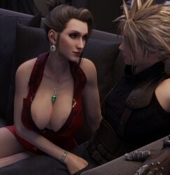 3d artist_request breasts cleavage clothed clothing cloud_strife femdom final_fantasy_vii scarlet_(ffvii)