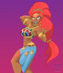 abs armpits arms_up big_breasts breath_of_the_wild dark-skinned_female dark_skin evil_raccoon green_eyes muscles muscular muscular_female nintendo red_hair the_legend_of_zelda urbosa video_games