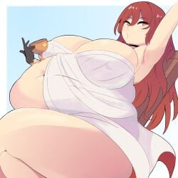 bbw big_belly big_breasts chubby duharu goblet himeko_(honkai:_star_rail) honkai:_star_rail hoyoverse napolitane overweight red_hair weight_gain white_dress