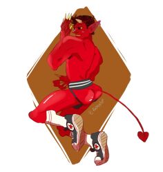 demon demon_horns demon_tail fabssdaf horns jockstrap male male_focus male_only red_skin tail