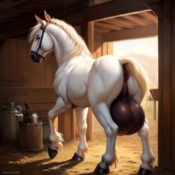 ai_generated anus ass feral horse huge_balls male_only stable