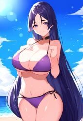 ai_generated big_breasts bikini bikini_bottom bikini_top breasts center_opening fate/grand_order fate_(series) female keinovelnovelai minamoto_no_raikou_(fate) minamoto_no_raikou_(fate/grand_order) purple_eyes purple_hair purple_swimsuit purple_swimwear solo swimsuit swimwear type-moon