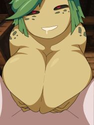 black_sclera confusedsabron dungeons_and_dragons green_hair huge_breasts original_character paizuri pov scales yuan-ti zhutu