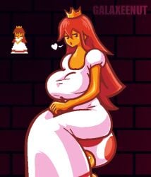 ass big_breasts breasts cleavage clothed crown dress eyelashes female female_only galaxee_nut heart huge_breasts lips lipstick mario_(series) pixel_art princess_peach princess_peach_sprite_redraw_(meme) princess_toadstool puffy_lips red_hair resting shiny_skin shocked shocked_expression sitting solo stretched_clothing super_mario_bros. super_mario_bros._(nes) thick thick_thighs thighs tight_clothing tight_fit toad_(mario) wide_hips