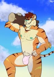 absurd_res anthro asian_clothing bulge clothing detailed_bulge east_asian_clothing felid fundoshi hi_res japanese_clothing jockstrap male mammal pantherine scorgre tiger underwear whiskyshot