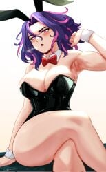 1girls armpits big_breasts blush boku_no_hero_academia breasts bunny_ears bunnysuit calves crossed_legs female kaina_tsutsumi knees lady_nagant large_breasts multicolored_hair my_hero_academia pink_hair purple_eyes purple_hair shibbunny solo solo_female thick_thighs thighs thighs_together