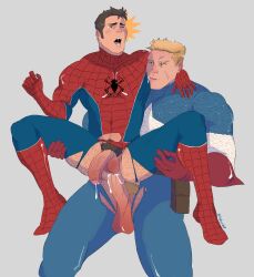 2boys anal anal_sex big_penis captain_america captain_america_(series) fabssdaf gay gay_sex male male_focus male_only marvel marvel_comics peter_parker spider-man spider-man_(series) steve_rogers straight_hair