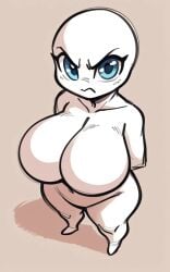 1girls adorable ai_generated alien angry arms_behind_back belly belly_button big_breasts blue_eyes breasts chibi cleavage closed_mouth completely_nude cute eyebrows eyelashes featureless_breasts featureless_crotch female female_only from_above hips humanoid ilya_efimov large_breasts looking_at_viewer naked navel no_nipples no_pussy nude nude_female nudity shadow simple_background solo solo_female stable_diffusion thick thick_thighs thighs top_heavy white_body white_skin wide_hips