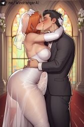 ai_generated blushing dota dota_2 futa_is_bigger futa_on_male futanari kissing red_hair wedding_dress windranger windrangerai