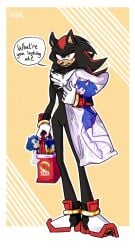 annoyed anthro black_body chest_tuft cute cute_male dakimakura_(object) embarrassed featureless_crotch femboy furry gritted_teeth hilex holding_bag holding_pillow implied_gay long_legs merchandise no_penis shadow_the_hedgehog shopping shopping_bag sonic_the_hedgehog thick_thighs toy tsundere yaoi