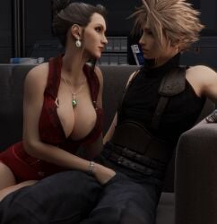 3d clothed clothing cloud_strife femdom final_fantasy_vii scarlet_(ffvii)