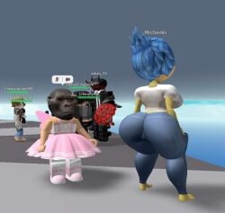 1girls ass ass ass_focus back_view big_ass big_butt blue_hair disney female_only huge_ass huge_butt inside_out inside_out_2 joy_(inside_out) meme monkey pixar roblox roblox_game short_hair short_hair_female solo solo_female solo_focus tagme yellow_body yellow_skin