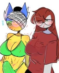 1futa 1girls big_penis bikini blush clothed clothing countryhumans countryhumans_girl countryhumans_oc duo erect_penis erection female fully_clothed futanari humanoid humanoid_penis kak0yt0_chel kak0yt0_ŋñ mostly_nude nnsha_(kak0yt0_ŋñ) nosebleed source_request standing tenting thick_thighs wide_hips