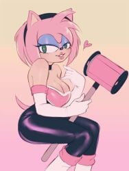 amy_rose amy_the_bat bodysuit gomicake heart_eyes neckline piko_piko_hammer rouge_the_bat_(cosplay) seductive_look sega sonic_(series) sonic_the_hedgehog_(series) spandex_suit