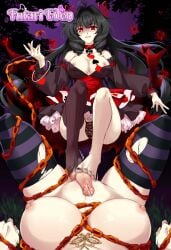 black_hair black_toenail_polish breasts butterfly_hair_ornament butterfly_necklace chains collar damaged_clothes defeat defeated defeated_heroine dress erect erect_penis erection feet foot_fetish foot_on_balls footjob footjob_with_legwear futa_on_futa futanari futari_eden game_cg hair_ornament hard_on heart lingerie_panties logo lostia_works lostiaworks magic malice_eden melting_clothes painted_nails painted_toenails precum queen_scoria red_eyes ribbon scorpio_(symbol) stepping_on_penis stockings striped_legwear striped_stockings taker_pov thighs xia00nahayo