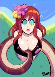 bikini breasts cleavage erza_scarlet eye_contact eye_contact_pov fairy_tail femsub flower flower_in_hair hypnosis kaa kaa_eyes large_breasts long_hair looking_at_viewer maledom mind_control open_mouth pov psyfly red_hair snake swimsuit swimsuit_pull the_jungle_book