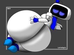 astro_bot astro_bot_(series) big_ass big_ass_(male) blue_eyes femboy gay huge_ass hyper_ass letraequis_(artist) metal_skin not_human playstation robot robot_boy screen_face shading teasing touching_ass white_body