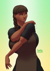 2021 apron brown_eyes brown_hair clothed female female_only large_breasts mocha_(sparklinglava) side_braid sparklinglava tagme