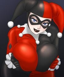 1girls batman_(series) big_breasts breast_squeeze breasts dc_comics female harley_quinn harley_quinn_(classic) huge_breasts kristiadder solo