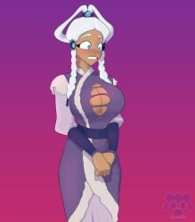 1girls avatar_legends avatar_the_last_airbender big_breasts breasts clothing dark_skin evil_raccoon female massive_breasts nickelodeon ripped_clothing water_tribe white_hair yue