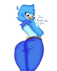 1girls ass avian avian_humanoid bird bird_girl blush blushing breasts_out dialogue female female_focus female_only looking_at_ass martlet_(undertale_yellow) nice_ass seb_pirata solo tagme text thick_ass thick_thighs tight_clothing undertale undertale_yellow