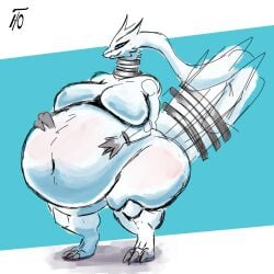 absurd_res anthro belly big_belly big_breasts breasts fat female front_view generation_5_pokemon hi_res legendary_pokemon nintendo obese overweight overweight_anthro overweight_female pokemon pokemon_(species) reshiram sergal_mowgli simple_background solo thick_thighs