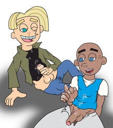 2boys a.j._(the_fairly_oddparents) after_orgasm bald balls blonde_hair blue_eyes braces chester_mcbadbat cock cum cum_dripping_from_penis cum_on_clothes cum_on_hand cum_on_penis cum_on_self cum_string dark-skinned_male dark_skin dick erection eyes_half_open freckles gay green_eyes holding_penis human human_only interracial leaning_on_hand male_only melanin mouth_open nickelodeon no_pubic_hair one_eye_closed open_jacket orgasm_from_masturbation pale-skinned_male pale_skin pants_down pants_open partially_retracted_foreskin penis penis_out penis_size_difference pleasure_face seamaster smooth_skin tagme teen_boy the_fairly_oddparents uncut white_background yaoi