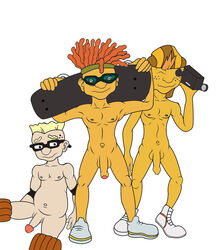 3boys armpit armpits beige_skin blonde_hair brown_hair camera cap chubby circumcised dreadlocks elbow_pads flaccid freckles gay glasses goggles headband knee_pads light_brown_hair long_foreskin looking_at_viewer male male_nipples male_only mostly_nude multiple_males multiple_penises no_pubic_hair one_eye_closed orange_hair otto_rocket partially_retracted_foreskin penis_size_difference red_glans rocket_power samuel_dullard seamaster skateboard sneakers tagme testicles tinted_eyewear twister_rodriguez uncut video_camera white_background yaoi