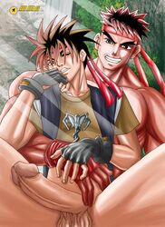 2boys capcom color crossover human majutsushi_orphen male male_only mmario_grant mmg muscular muscular_male orphen_(majutsushi_orphen) ryu_(street_fighter) street_fighter tagme yaoi