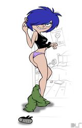 1girls 2009 accurate_art_style blue_hair cartoon_network dlt ed_edd_n_eddy eyeshadow female female_only freckles hair_over_one_eyes human kanker_sisters marie_kanker nail_polish panties solo straight_hair white_background