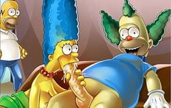 20th_century_fox breasts clothes clown color cum fellatio female fox_corporation homer_simpson human humanoid insertion krusty_the_clown male marge_simpson multiple_males oral penis standing straight the_simpsons