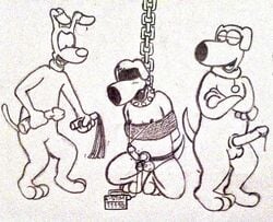 brain_(inspector_gadget) brian_griffin crossover family_guy inspector_gadget jasper_(family_guy) male_only monochrome penis smooth_fur traditional_media_(artwork)