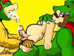 animated bara bowser brown_hair buggery cum cum_in_mouth fellatio gay green_shell hair human interspecies jiggawhat k_rool koopa kremling male male_only mario mario_(series) moustache multiple_males nintendo oral shell short_hair yaoi