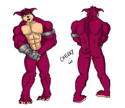 1boy anthro arody ass bandicoot bara black_eyebrows black_eyes black_nose blank_background butt color crash_(series) crash_bandicoot_(series) crunch_bandicoot dark_red_fur fur furry furry_only male male_only mammal marsupial muscular muscular_arms muscular_ass muscular_back muscular_legs muscular_male mutant_serpentina no_humans red_fur robotic_arm simple_background solo solo_male tail video_games white_background