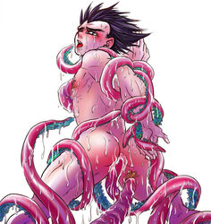 1boy anal anal_penetration ass black_hair dragon_ball dragon_ball_z male male_only nested_tentacles nipple_play nude pink_tentacles solo solo_male tears tentacle tentacle_in_anus tentacle_nodules tentacle_on_male tentacle_sex vegeta