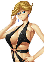 1girls blonde_hair blue_eyes earrings female female_only glasses gundam gundam_00 louise's_mother milf short_hair solo