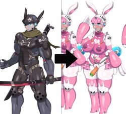 1boy 1girls ass_expansion before_and_after bimbo bimbofication brainwashing breast_expansion darkness_chaicha female gender_transformation genderswap hair_color_change hair_growth high_heels huge_ass huge_breasts identity_death lip_expansion mtf_transformation nipples oc original original_character original_characters personality_change robot_girl rule_63 thick_thighs thigh_expansion transformation what wide_hips