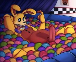 animatronic ball_pit bara belly boner bowtie come_hither erect_penis erection fazbear_frights five_nights_at_freddy's five_nights_at_freddy's:_fazbear_frights into_the_pit lying lying_on_back male male_only mandyfoxy penis pit_spring_bonnie_(fnafitp) precum robot sharp_teeth solo spring_bonnie spring_bonnie_(fnaf) teeth yellow_body