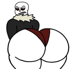 1boy alternate_universe angry annoyed ass ass_focus big_ass big_butt bottomless briefs bubble_ass bubble_butt femboy feminine_male looking_at_viewer looking_back monster panties red_eyes sans sharp_teeth skeleton underfell underfell_sans undertale undertale_(series) undertale_au underwear wik45 yellow_teeth