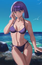 1girls beach bikini blue_eyes breasts cleavage equestria_girls female female_only fit_female friendship_is_magic hasbro human humanized iojknmiojknm large_breasts maud_pie_(eg) maud_pie_(mlp) medium_hair my_little_pony navel purple_hair seaside solo solo_female