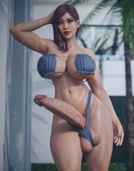 1futa 3d 3d_(artwork) almost_naked asian asian_futanari big_balls big_breasts big_penis bikini casual casual_erection casual_nudity clothing erect_penis erection futa_only futanari human ineffective_clothing intersex lipstick mostly_nude pale_skin purple_hair red_lipstick ryuu_ga_gotoku seong-hui solo stevencarson swimwear uneven_balls violet_hair yakuza