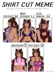 antlers big_breasts dark-skinned_female dark_skin kissbruised lingerie long_hair multicolored_hair purple_eyes shirt_cut_meme thin_waist