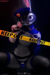 big_breasts clothing covering disney hand_cuffs handcuffs judy_hopps large_breasts panties photo_manipulation photomorph police police_tape police_uniform stockings thick_thighs zootopia