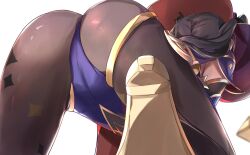 1girls ass ass_focus ass_up big_ass black_hair bottomwear clothing dat_ass female female_only genshin_impact hair hat heels high_heels huge_ass leggings legs legwear leotard mona_(genshin_impact) mona_ass solo solo_female tagme thick_thighs thighs tomas_(kaosu22) topwear twintails witch_hat