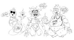 animatronic anthro ass avian ball_joints beak beakless bib big_breasts big_butt bird black_sclera blush blush_lines bodily_fluids breasts candle chica_(fnaf) chicken clothing crotchless_clothing cupcake cupcake_(fnaf) dialogue doll_joints ear_piercing ear_ring eyelashes feathers female five_nights_at_freddy's five_nights_at_freddy's:_security_breach five_nights_at_freddy's_2 food front_view galliform gallus_(genus) genital_fluids genitals glamrock_chica_(fnaf) group head_feathers head_tuft heart hi_res huge_breasts looking_at_viewer looking_back looking_back_at_viewer machine mhdrawin overweight overweight_female panties phasianid piercing plate presenting presenting_hindquarters pussy pussy_juice rear_view ring_piercing robot rosy_cheeks scottgames shattered_glamrock_chica shoulder_pads simple_background speech_bubble sweat sweatdrop tail_feathers talking_to_viewer tears text text_on_body thick_thighs toothed_beak toy_chica_(fnaf) trio tuft underwear video_games white_background white_eyes wide_hips