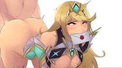 1boy 1girls ass duo female from_behind letter letter_in_mouth male mythra sex super_smash_bros. tagme xenoblade_(series) xenoblade_chronicles_2