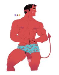 demon demon_horns demon_tail fabssdaf horns male male_focus male_only penis_out red_skin tail underwear_only