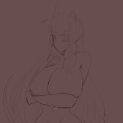 broken_horn female_only huge_breasts kissbruised long_hair shy solo_female thin_waist tiefling